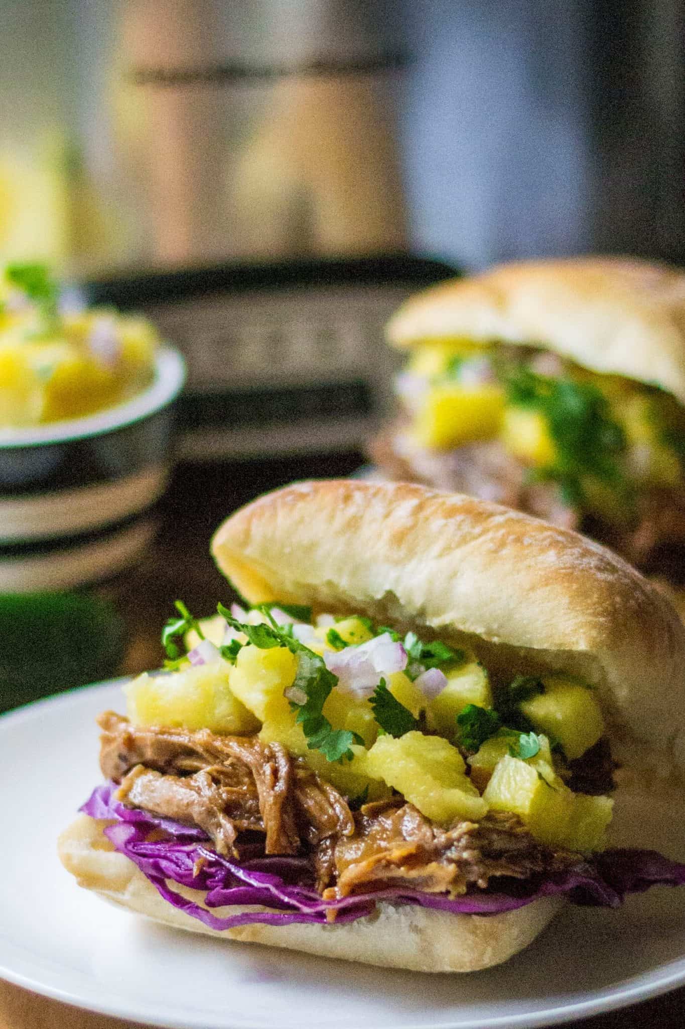 Hawaiian Pulled Pork Slow Cooker Sandwich | A Wicked Whisk