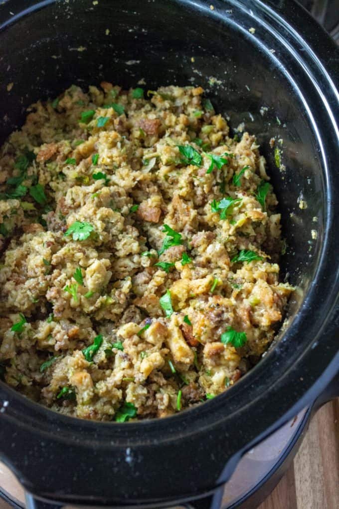 Slow Cooker Sausage Stuffing | A Wicked Whisk