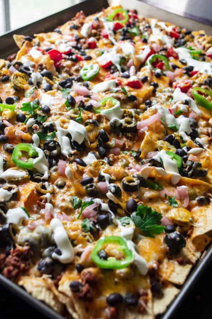 Loaded Sheet Pan Beef Nachos | A Wicked Whisk